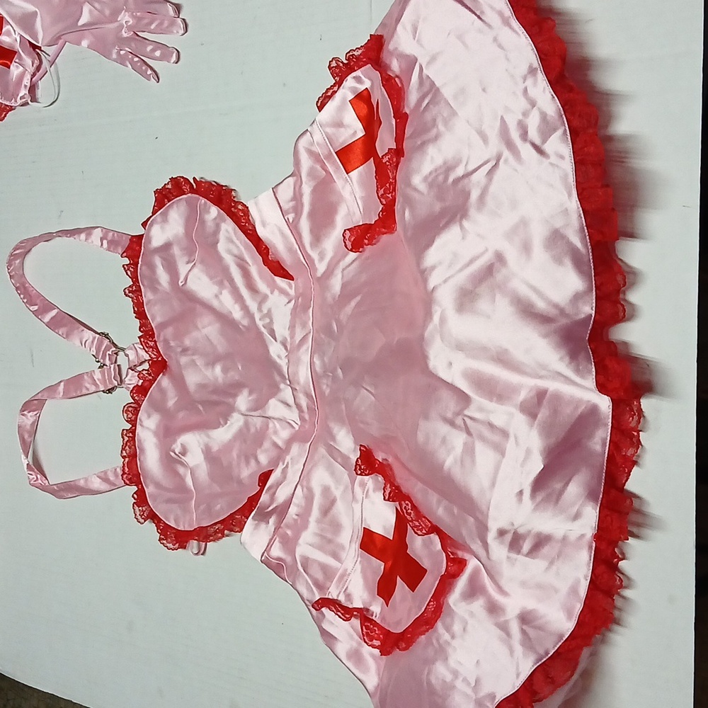 Dolls Kill Trickz N' Treatz Sexy Nurse Satin Mini Dress Costume COMPLETE Size XL - Picture 2 of 12